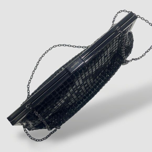 Olga Berg Clutch Black Metal Mesh Pouch Evening Cocktail Wedding Shoulder Bag - Picture 5 of 10